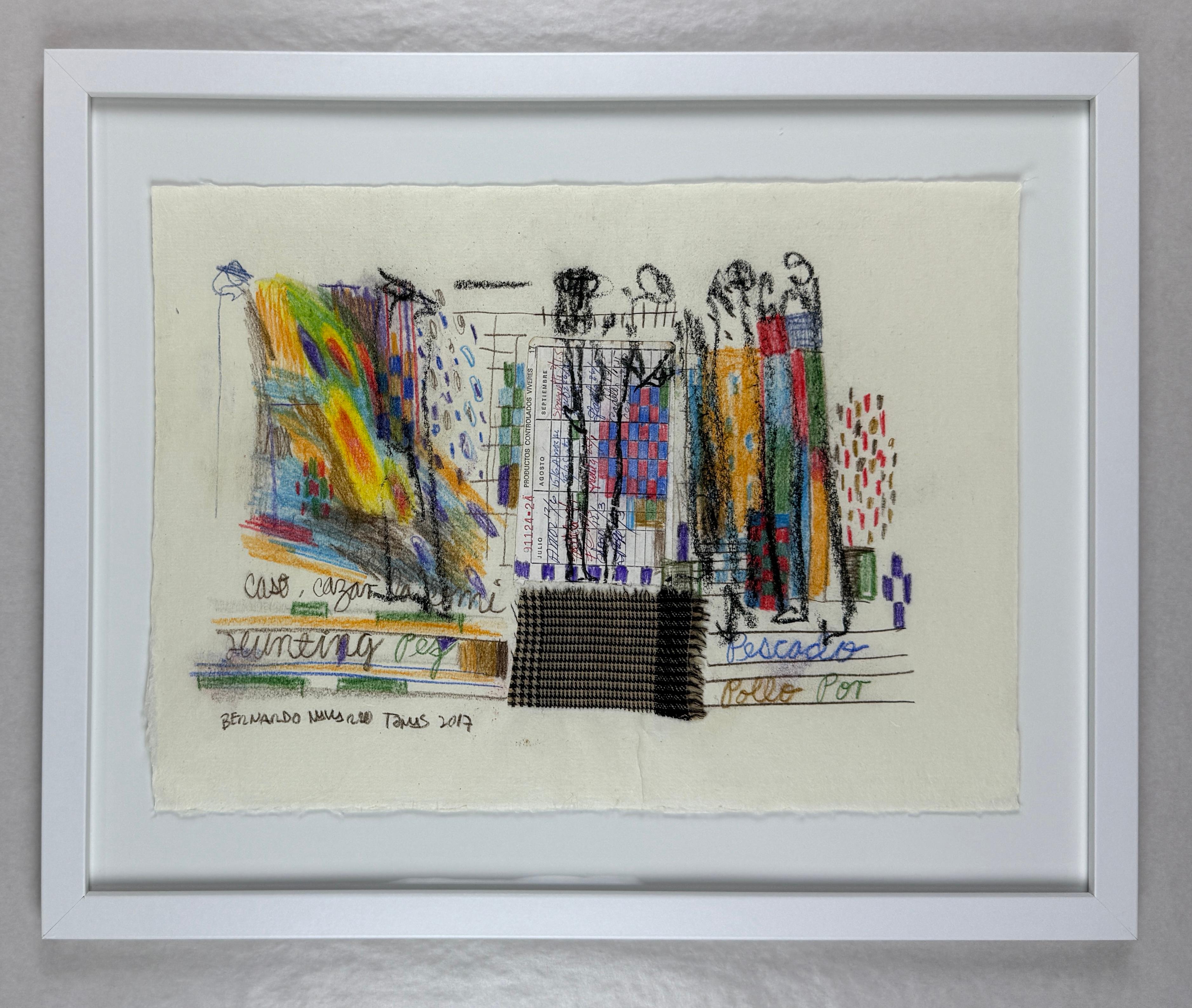New York City 3 opere originali su carta giapponese pastello a colori collage carboncino