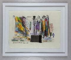 3 œuvres originales sur papier japonais couleur pastel collage au fusain, New York