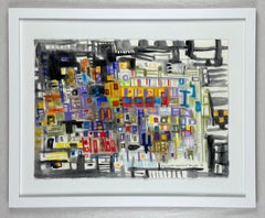 New York City 9 original work on Japanese paper color pastel collage charcoal