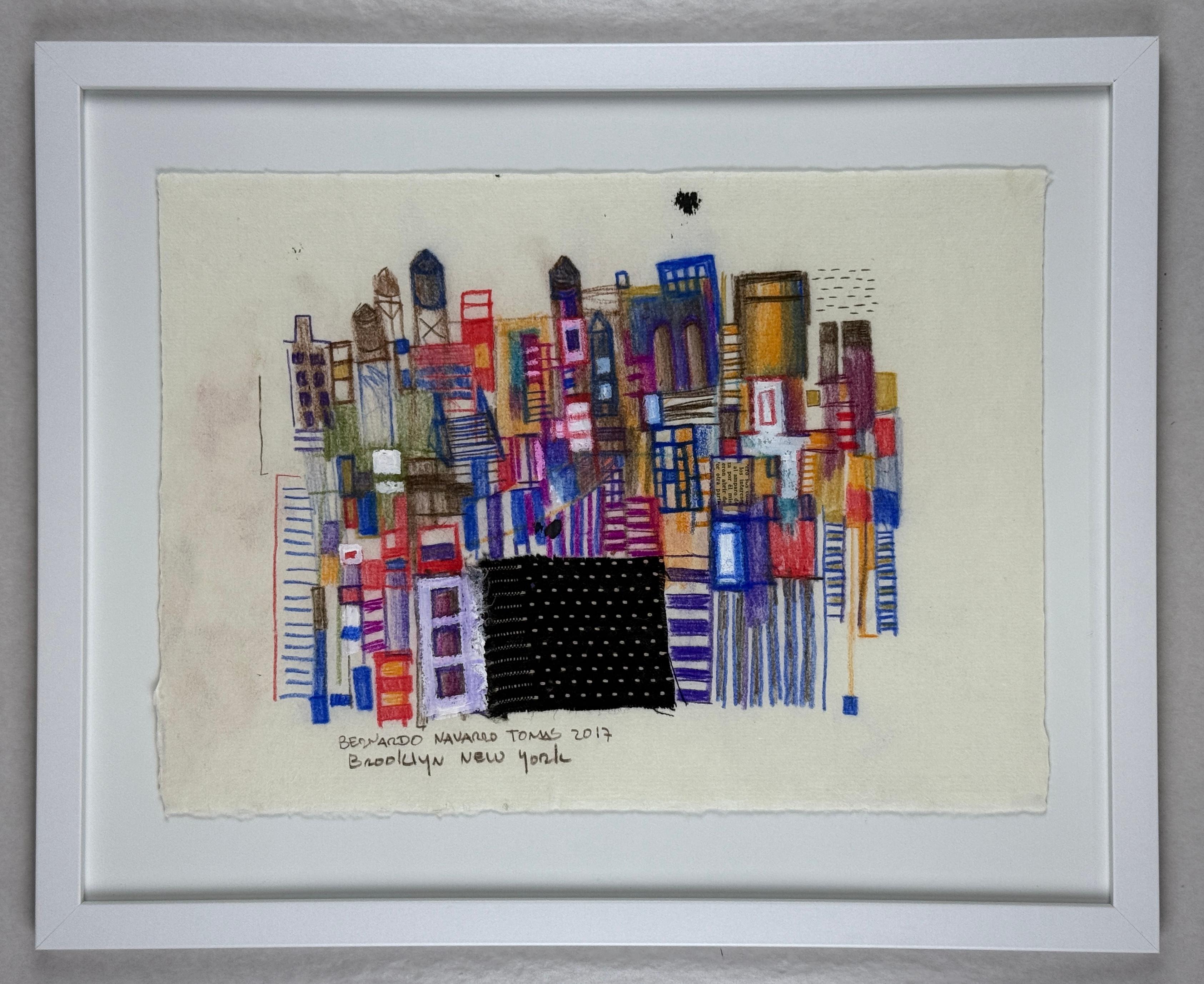 New York City 11 original work on japanese paper color pastel collage charcoal