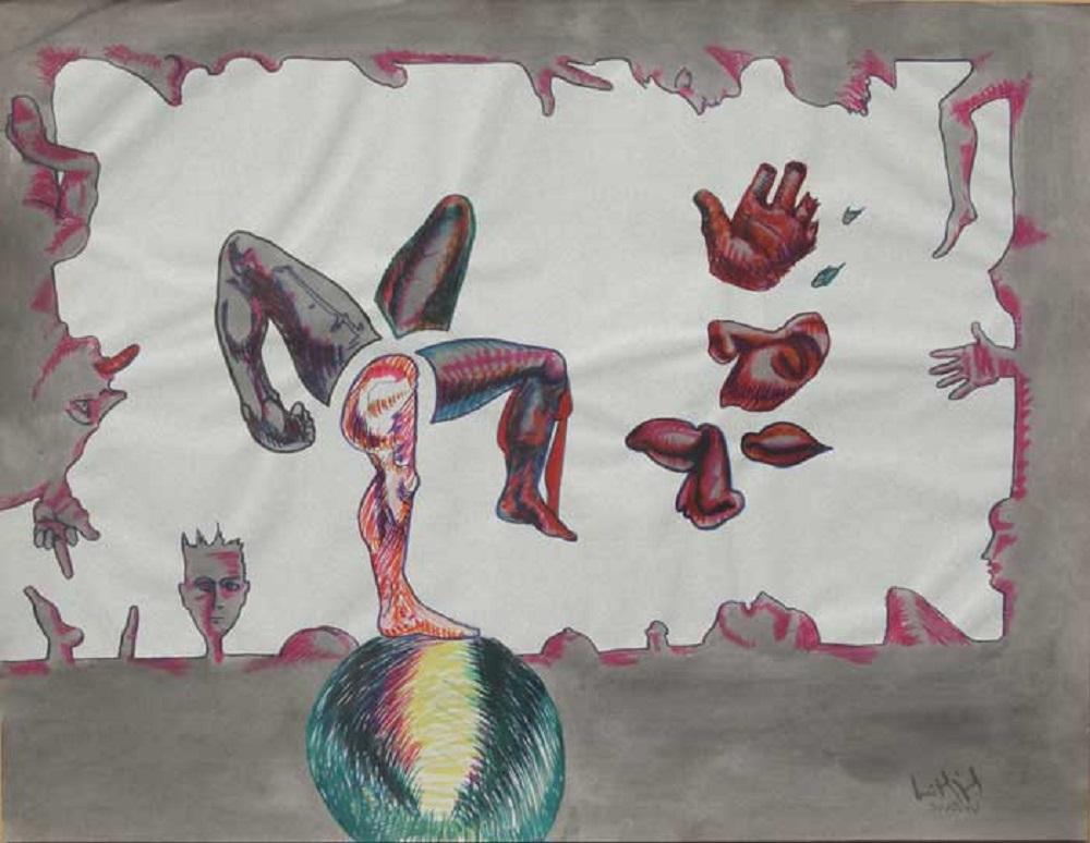 Luis Miguel Valdes, ¨Equilibrista¨, 1990, Work on paper, 19.7x25.6 in - Art by Luis Miguel Valdes 