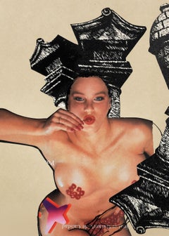 "Collage II" 1992 signed original mixed media work on paper w photo engravings