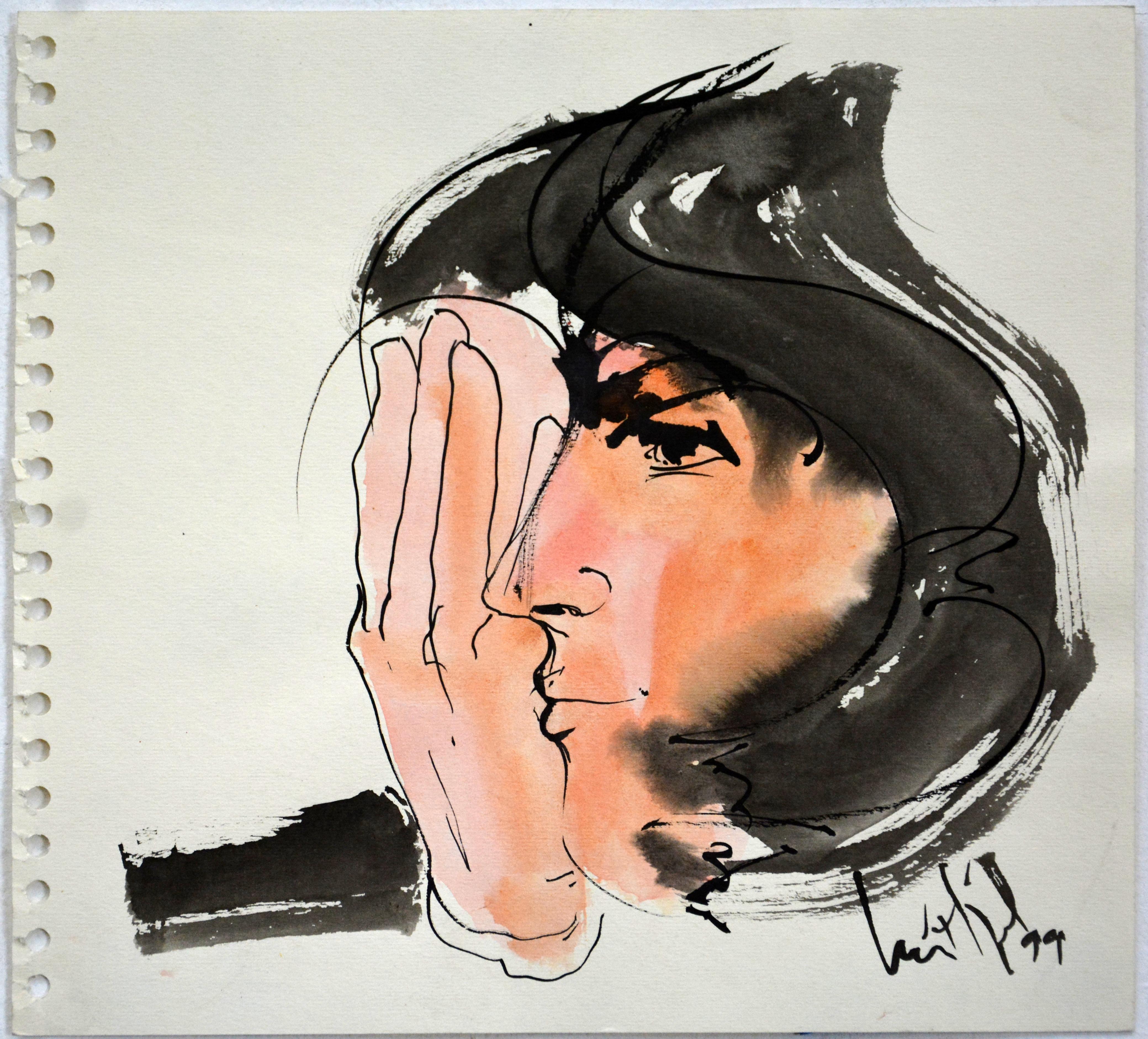 Luis Miguel Valdes, ¨Perfil con mano¨, 1999, Work on paper, 10.9x11.9 in - Art by Luis Miguel Valdes 