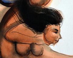 "Caída" (Fall) 1999 Original Signed Watercolor Ink Acrylic Work on paper 15x11in