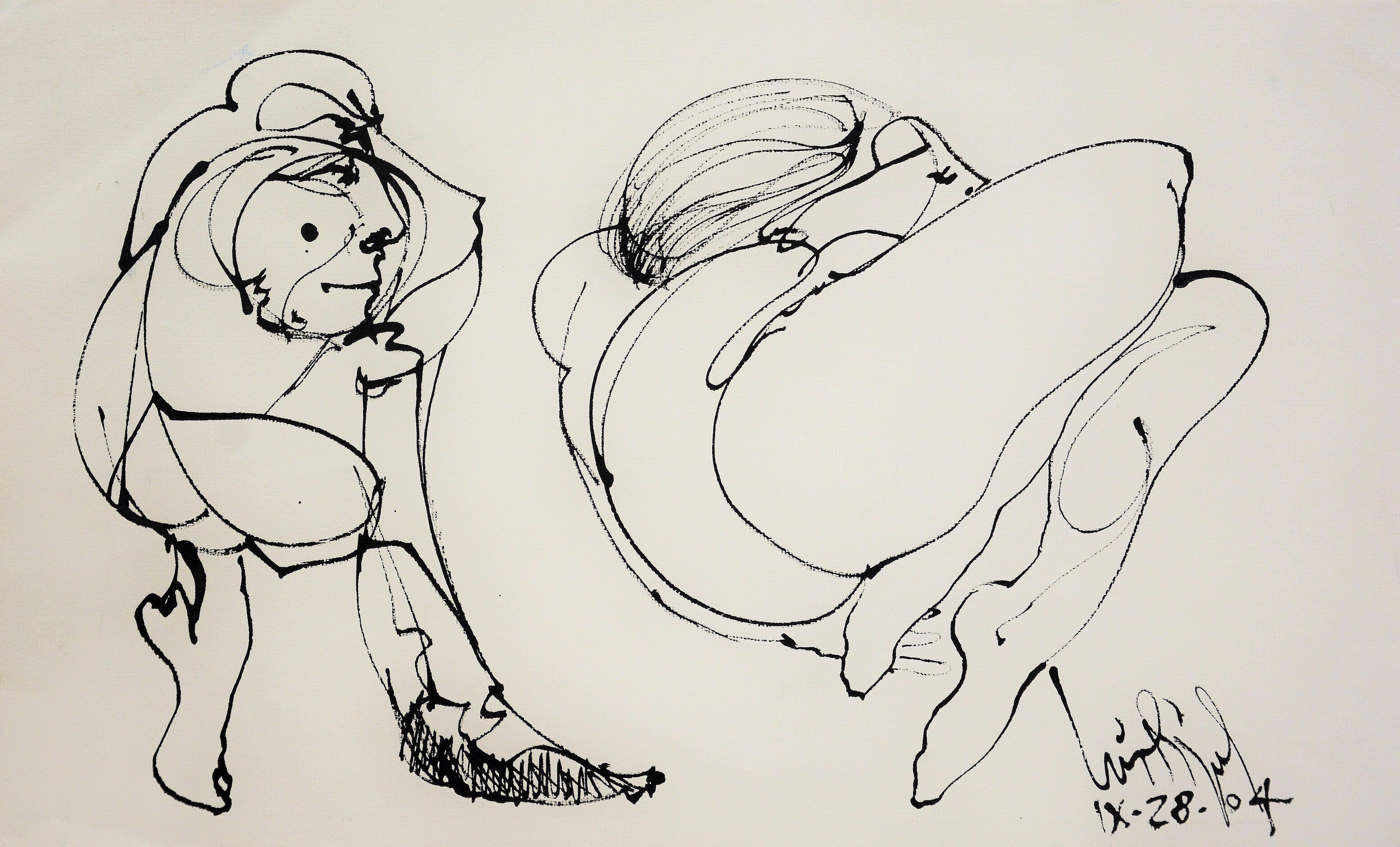 Luis Miguel Valdes, ¨Dos sentados¨, 2004, Work on paper, 11.9x19.7 in - Art by Luis Miguel Valdes 