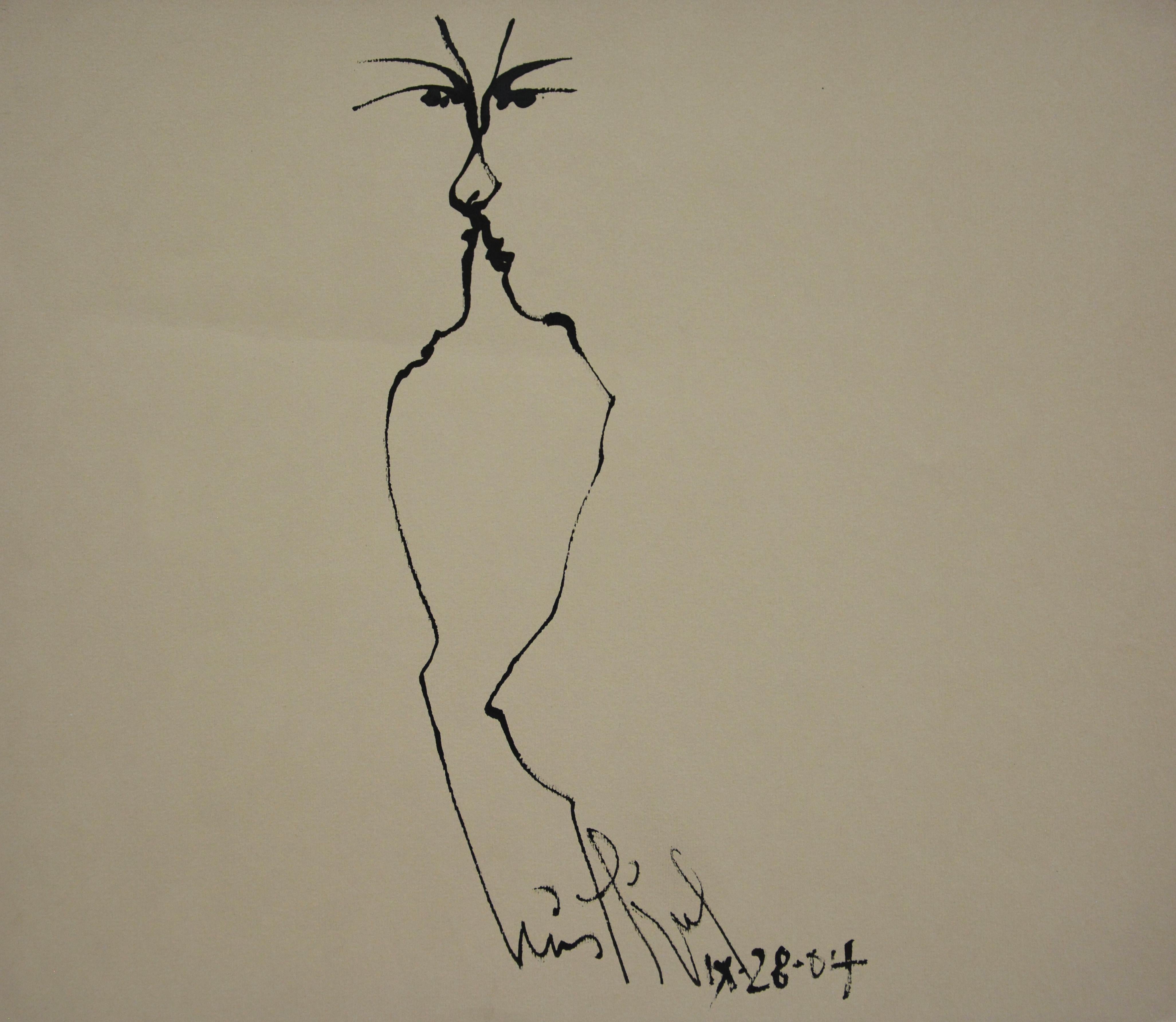 Luis Miguel Valdes  Figurative Art - Luis Miguel Valdes, ¨Linea con cara-3¨, 2004, Work on paper, 11.8x13.8 in