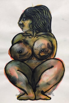 "Gorda 1" (Honey 1) 2007 Dessin original signé Aquarelle Encre Acrylique 21x15in