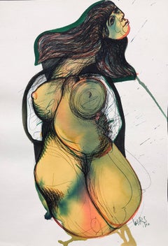 "Gorda 4" (Honey 4) 2007 Dessin original signé Aquarelle Encre Acrylique 21x15in