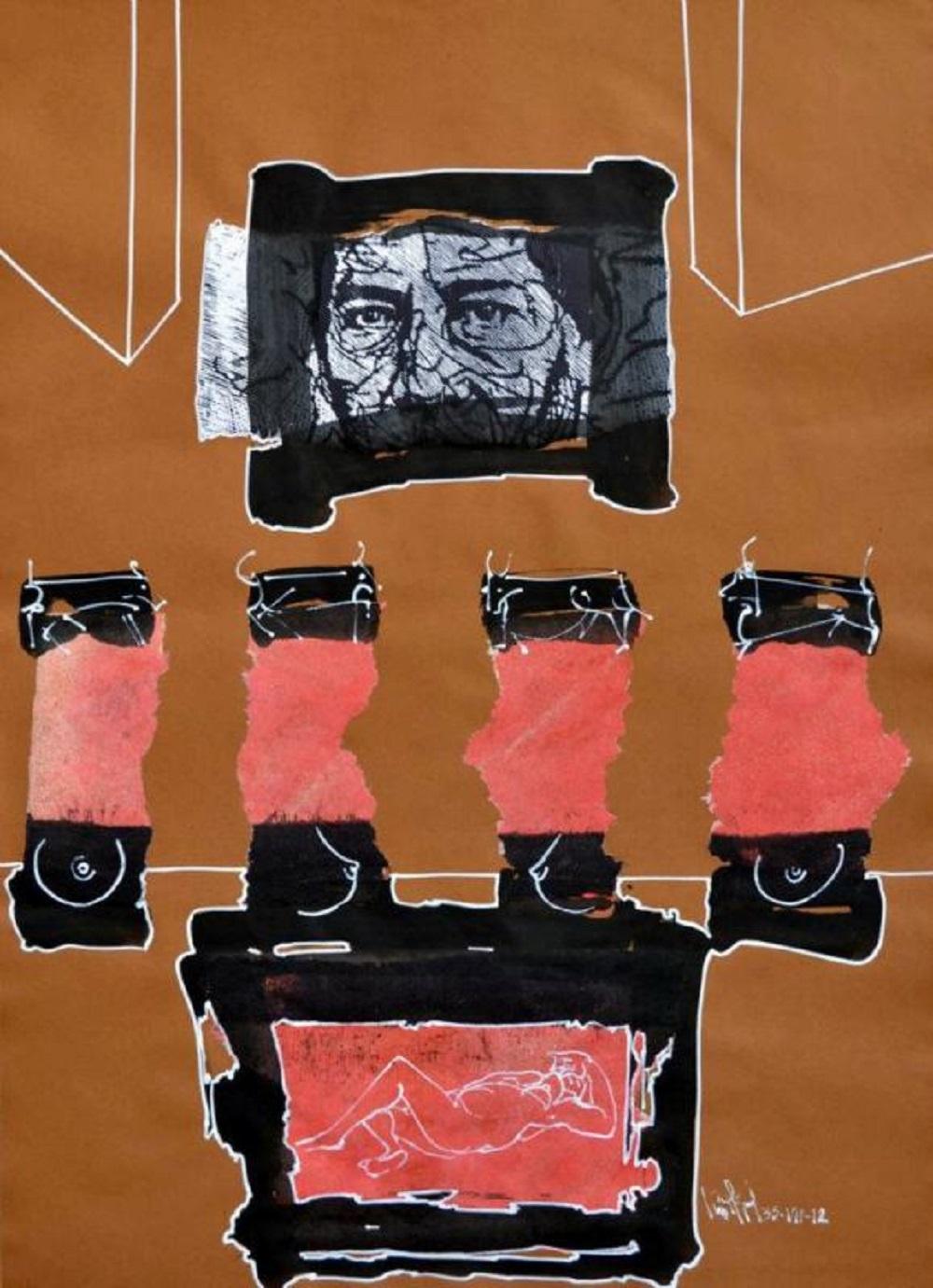 Figurative Art Luis Miguel Valdes  - Luis Miguel Valdes, ¨Collage Juarez¨, 2012, œuvre sur papier, 29,5x21,7 in.