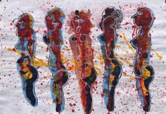 "5 of them", 2024, signed original acrylic ink watercolor work on paper 26x38 in