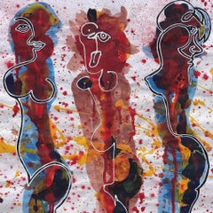 "5 of them", 2024, signed original acrylic ink watercolor work on paper 26x38 in