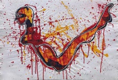 "A la izquierda" 2024 obra original firmada en tinta acrílica acuarela sobre papel 26x38 pulg.