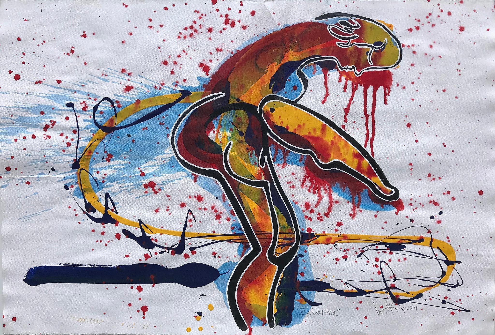 "Bailarina" 2024 obra original firmada en tinta acrílica acuarela sobre papel 26x38 pulg.