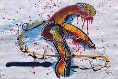 "Ballerina" 2024 signed original acrylic ink watercolor work on paper 26x38 in