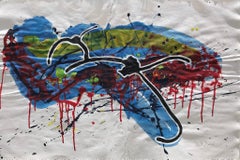 "Splash" 2024 signé, aquarelle à l'encre acrylique originale sur papier 26x38 pouces