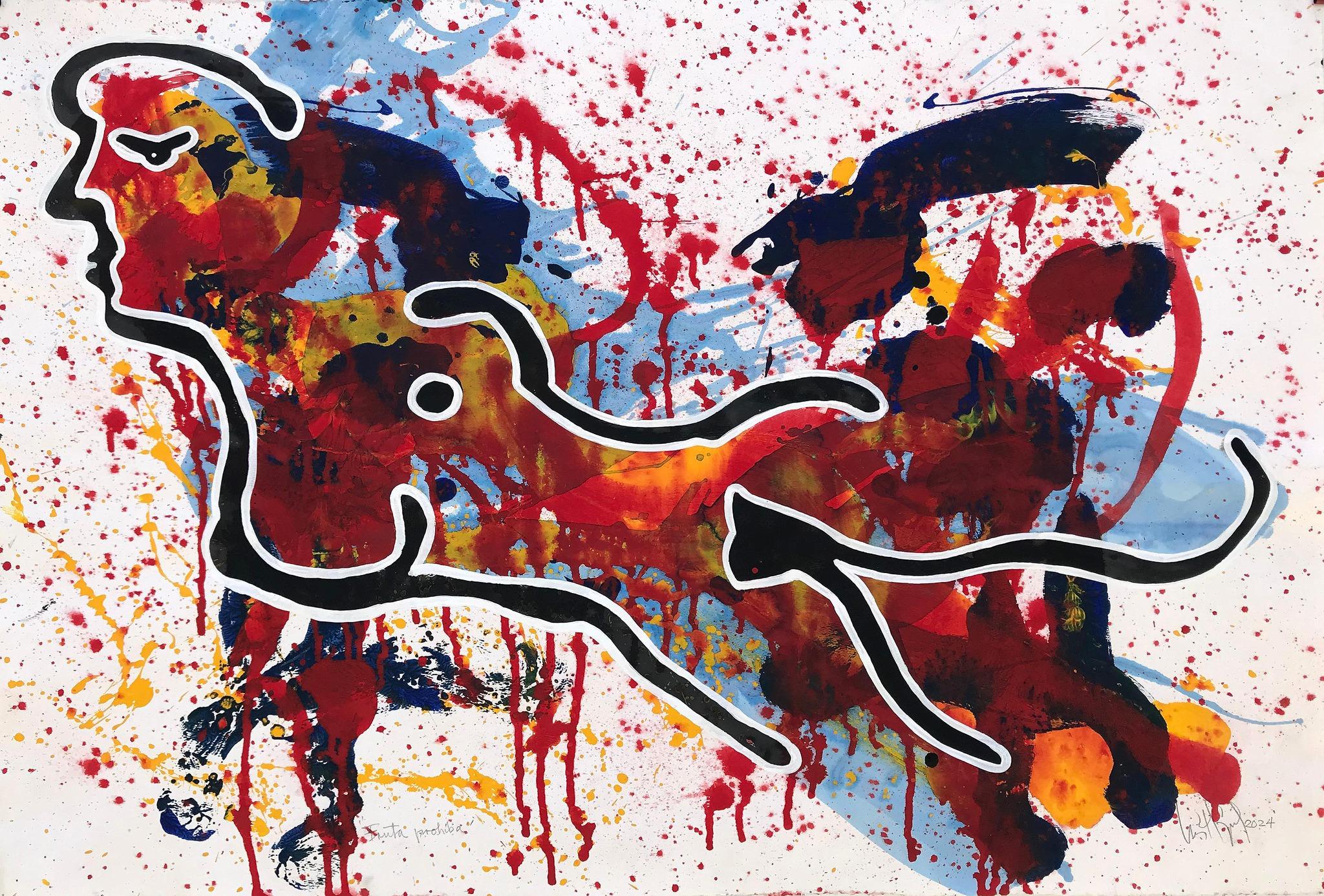 „Forbidden Fruit“ 2024 Original Acryl-Tinte-Aquarellarbeit auf Papier 26x38 in