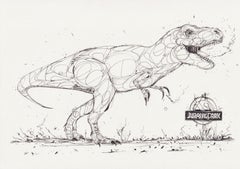 Used Animal ink drawing by Belgian artist Dzia: T-Rex blazing