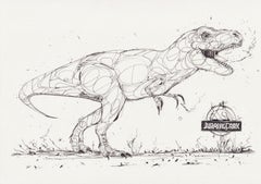 Animal ink drawing by Belgian artist Dzia: T-Rex blazing