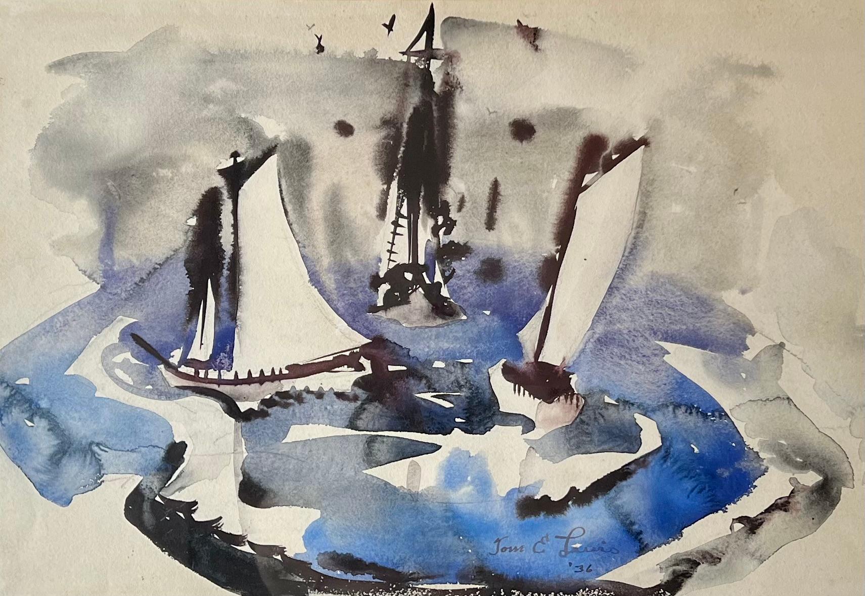 Tom Lewis Landscape Art - Blue Ships