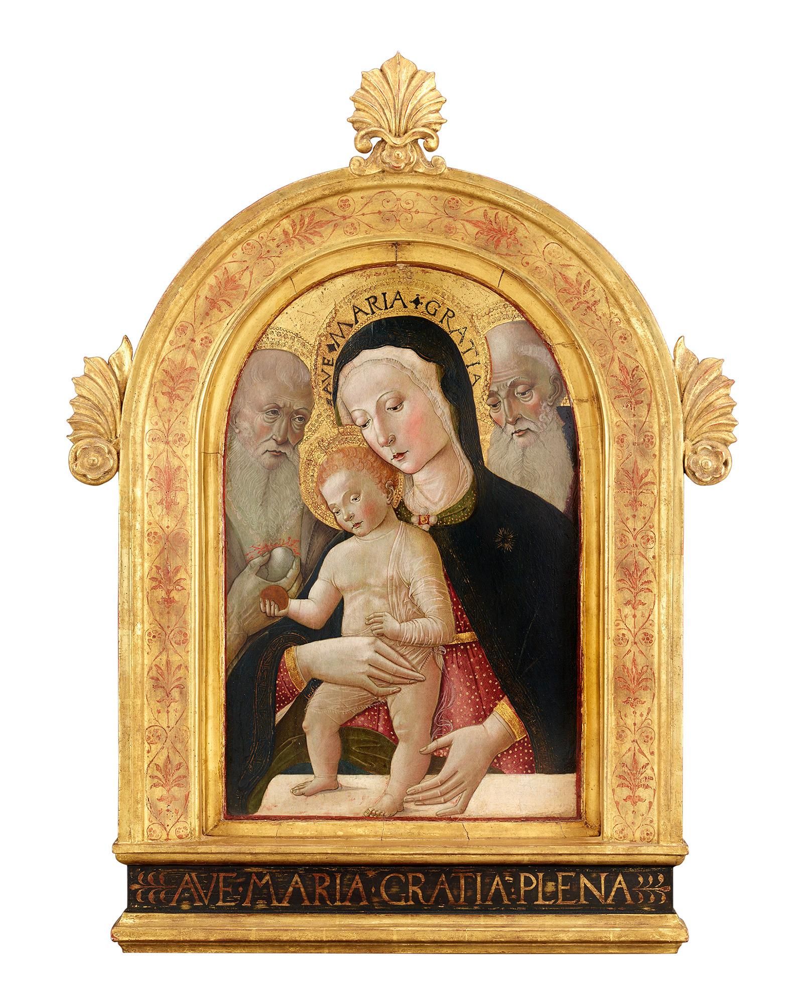 Benvenuto di Giovanni Portrait Painting - Virgin and Child with Saints Jerome and Bernard by Giovanni