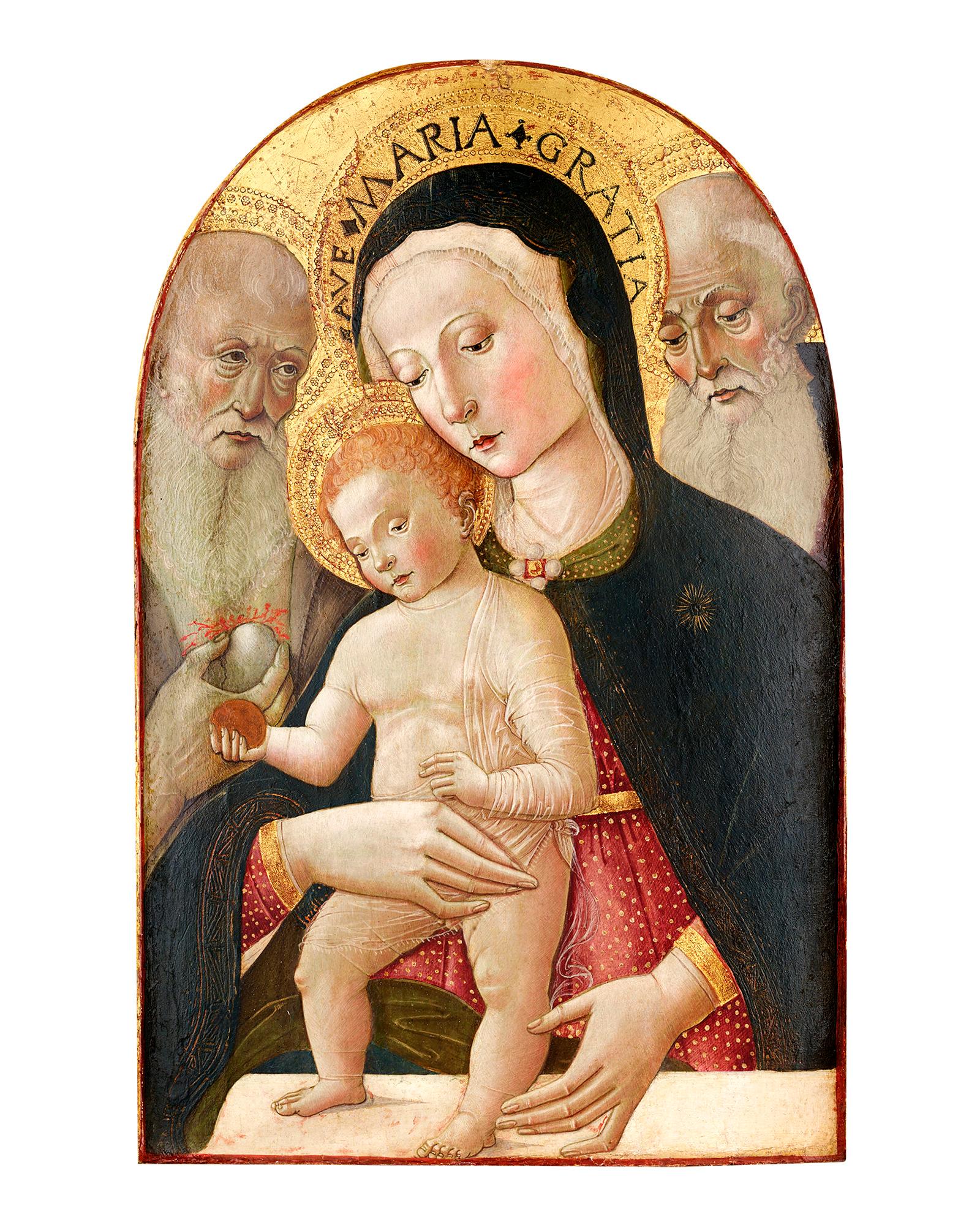 Virgin and Child with Saints Jerome and Bernard by Giovanni - Painting by Benvenuto di Giovanni