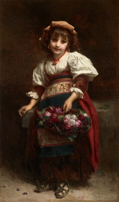 Jeune fille avec un panier de fleurs par tienne Adolphe Piot