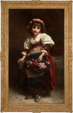 Jeune fille avec un panier de fleurs par tienne Adolphe Piot