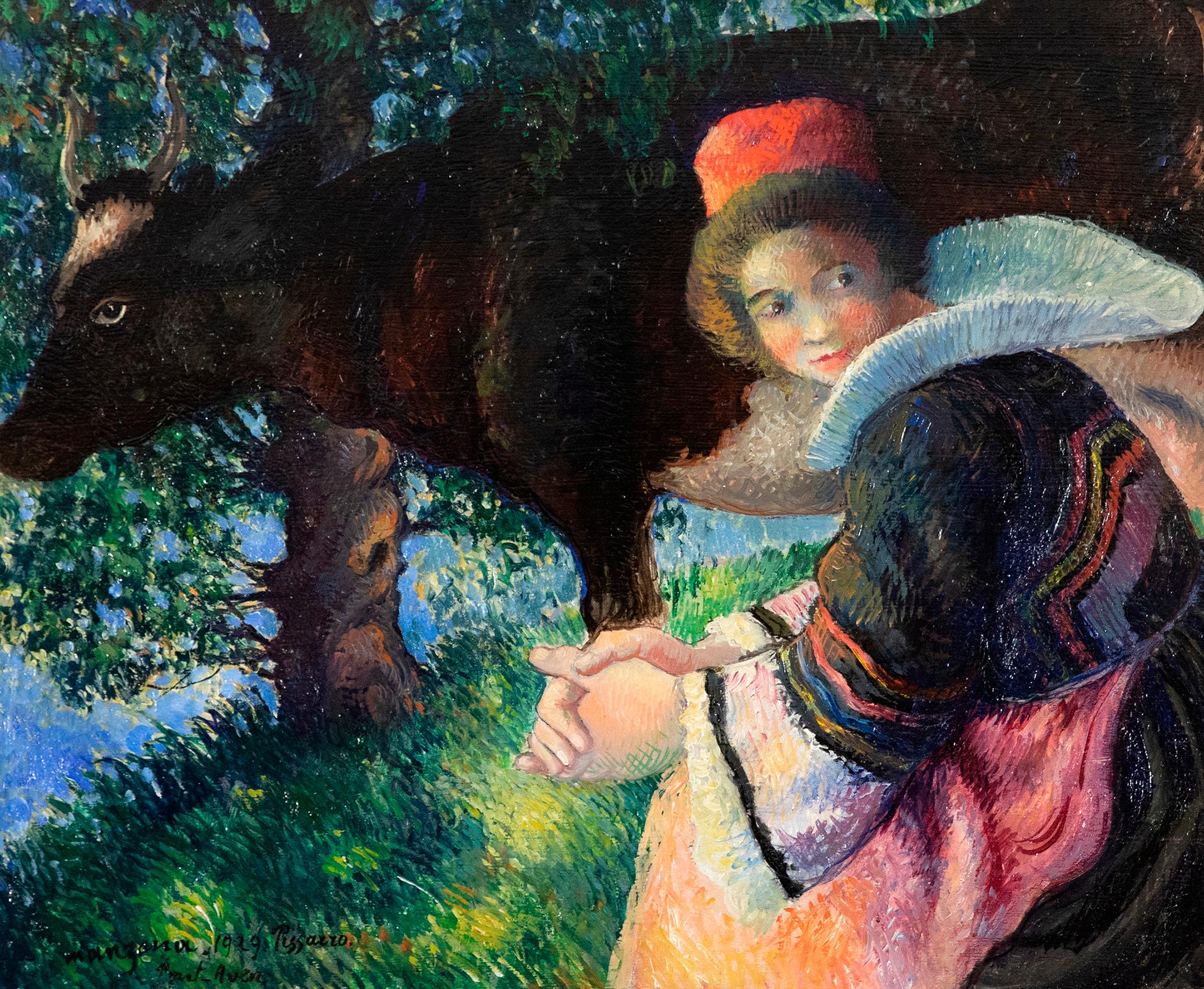 Georges Manzana Pissarro Figurative Painting - Bretonne à la Vache (Breton Woman with Cow)
