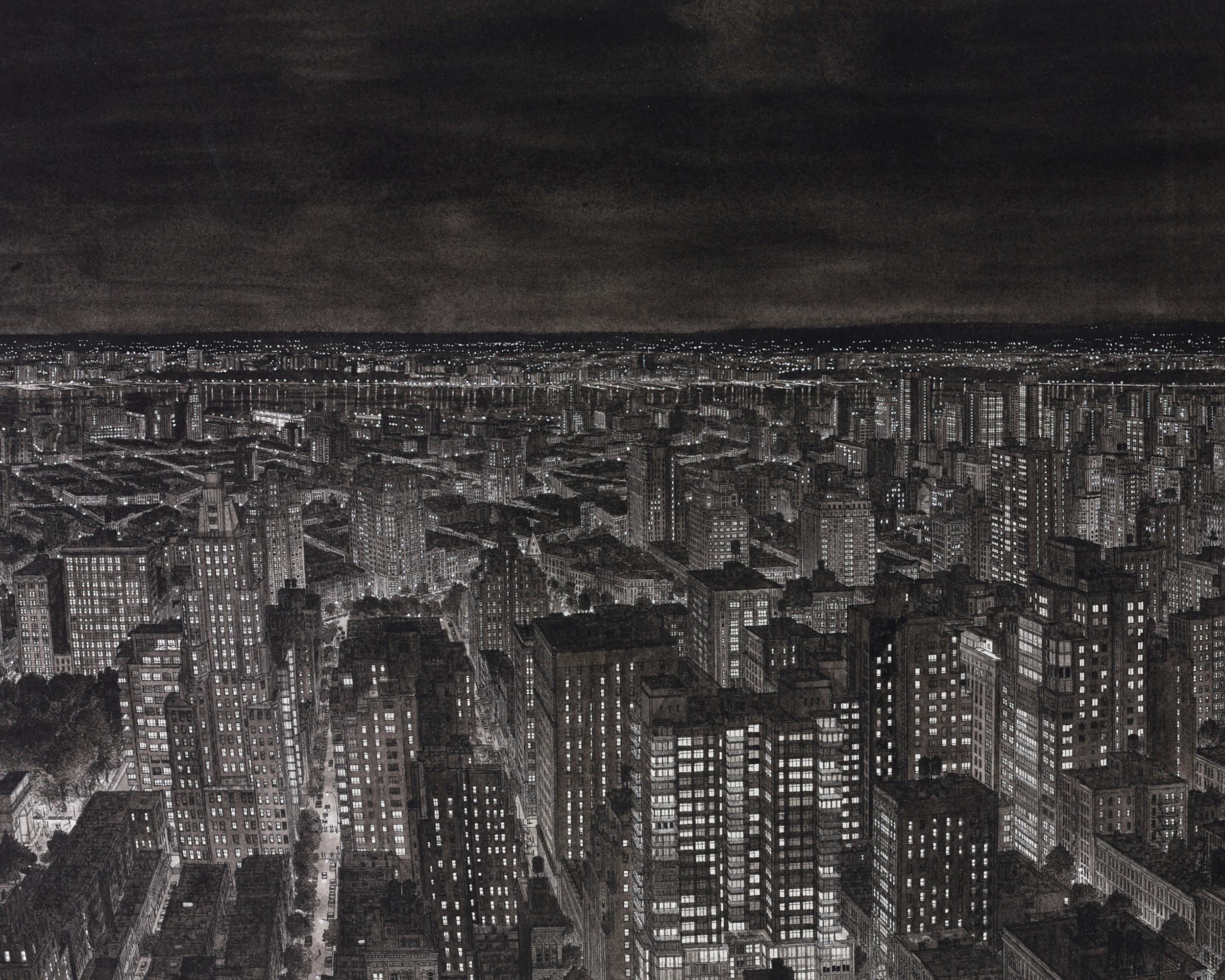 Manhattan at Night - Photorealist Art by Stefan Bleekrode