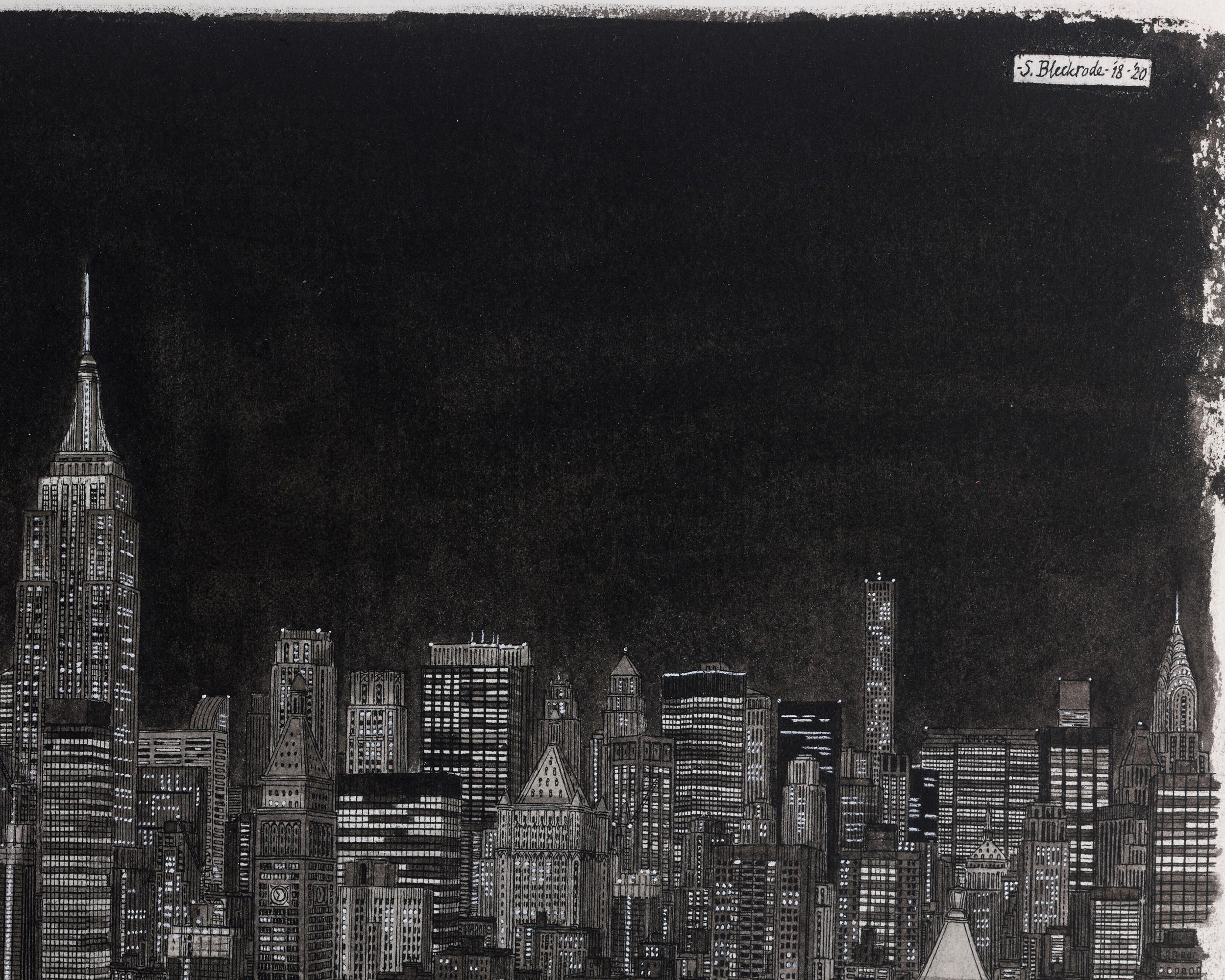 Manhattan at Night - Black Landscape Art by Stefan Bleekrode