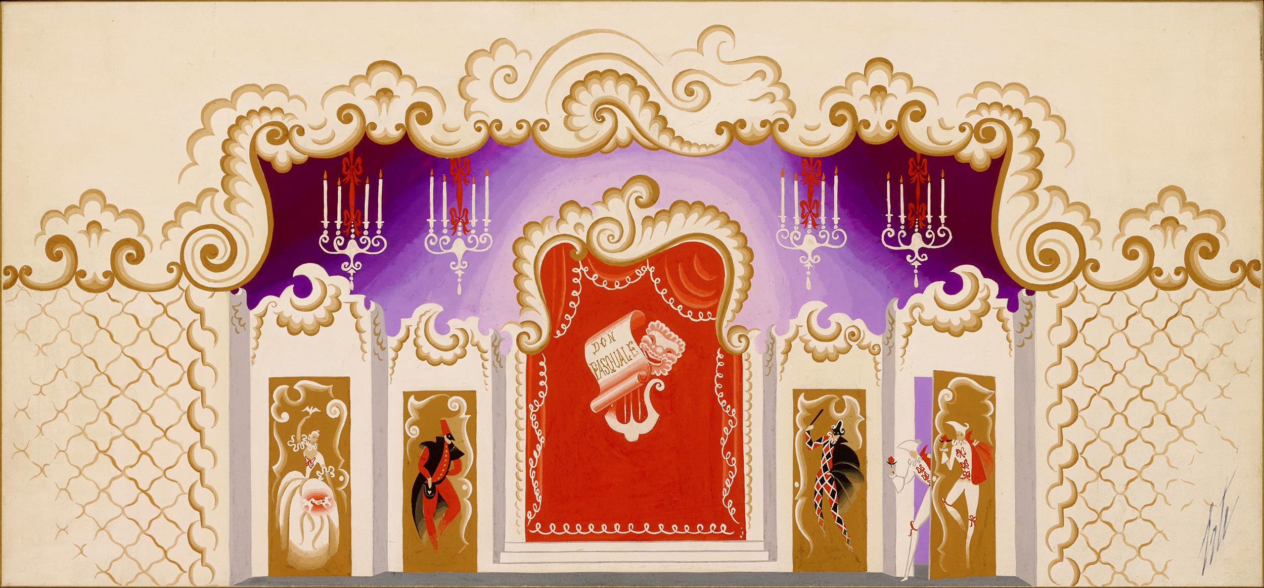 Etude De Décor, Don Pasquale By Erté - Painting by Erte - Romain de Tirtoff