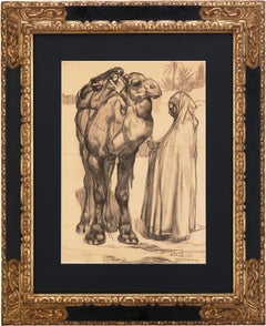 Un chamelier de Bou-Saada tenant son dromadaire par la bride by Paul Jouve