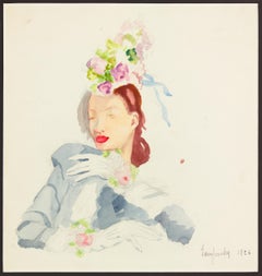 Stylish Woman with Flower Hat by Tamara De Lempicka