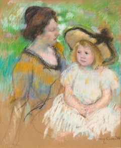 Simone Seated on the Grass Next to Her Mother by Mary Cassatt