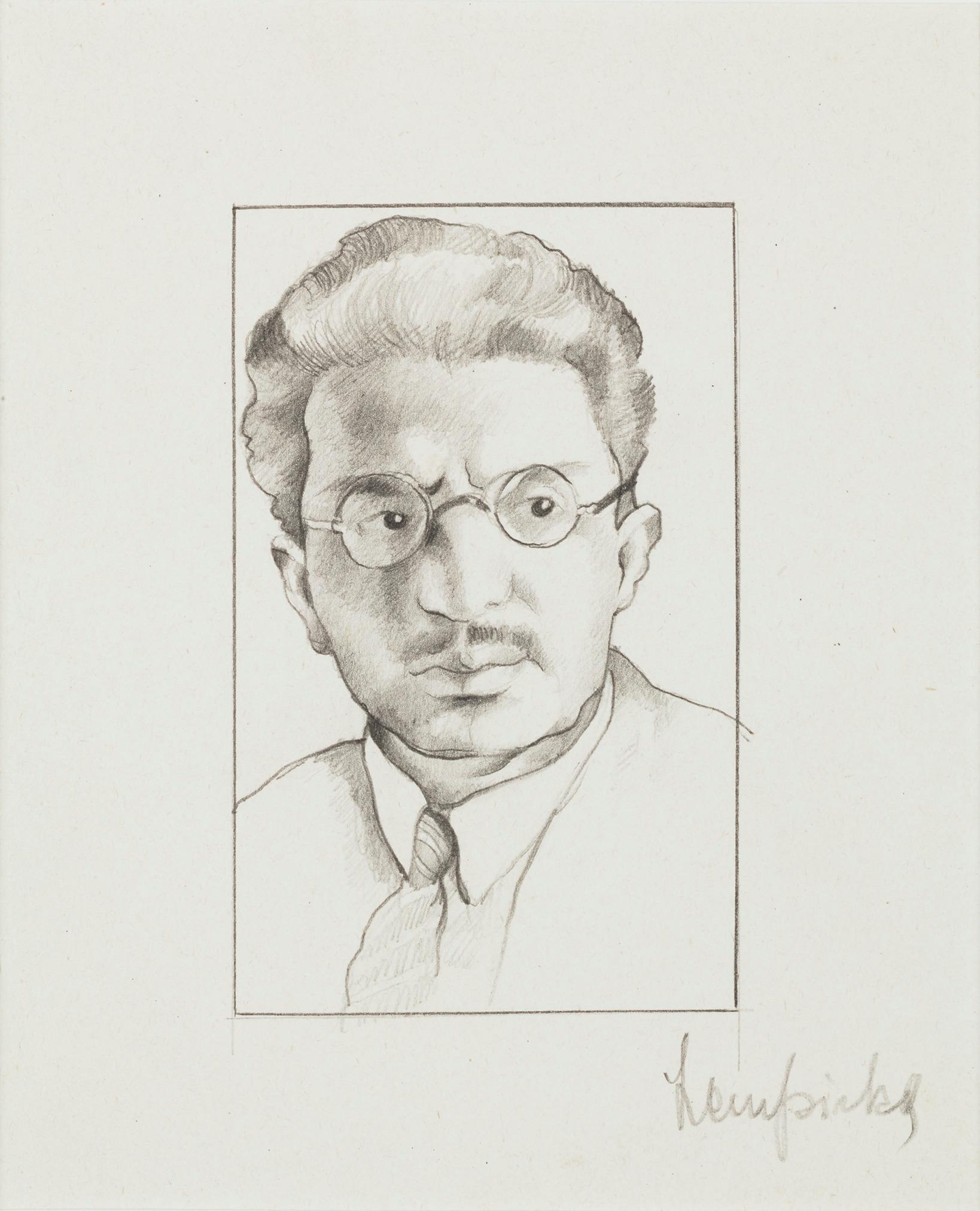 Tamara De Lempicka
1898-1980  Polish

Portrait d'homme à lunettes
(Portrait of a Man Wearing Glasses)

Signed “Lempicka” (bottom right)
Pencil on paper

This pencil on paper portrait by Tamara de Lempicka captures a mustached man wearing a pair of