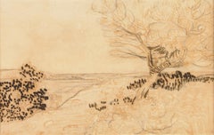 Vue de La Crau avec un arbre au bord de l'arête par Vincent van Gogh