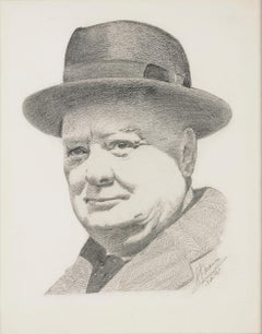 Vintage Head Study of Churchill by S.J. Marin