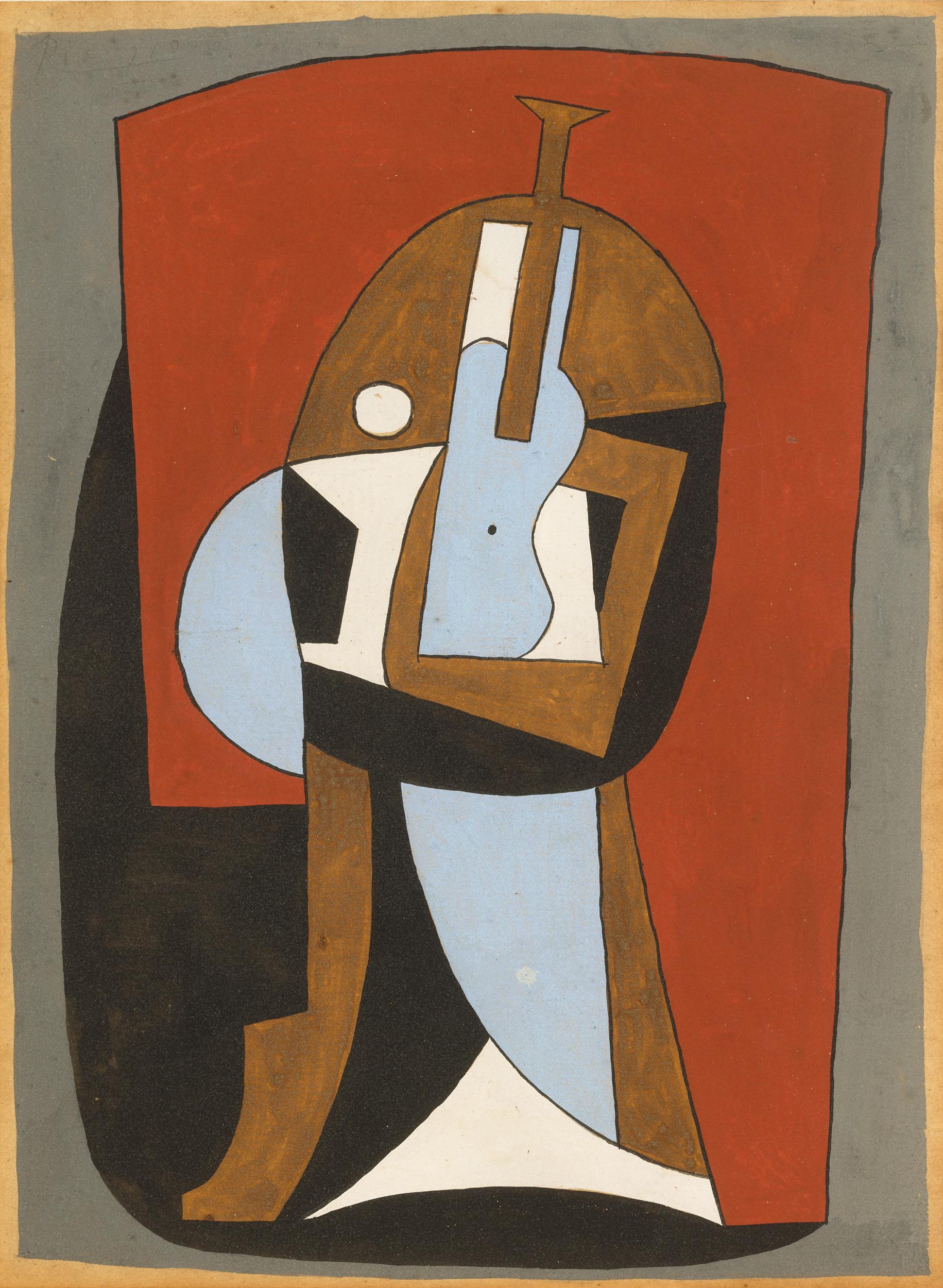 Pablo Picasso
1881-1973  Spanisch

Guitare sur un guéridon
(Gitarre auf einem Sockel)

Gouache auf Papier auf Karton aufgelegt
Signiert "Picasso" (oben links)

Picassos produktive Karriere war von vielen großen Liebesaffären geprägt, sowohl