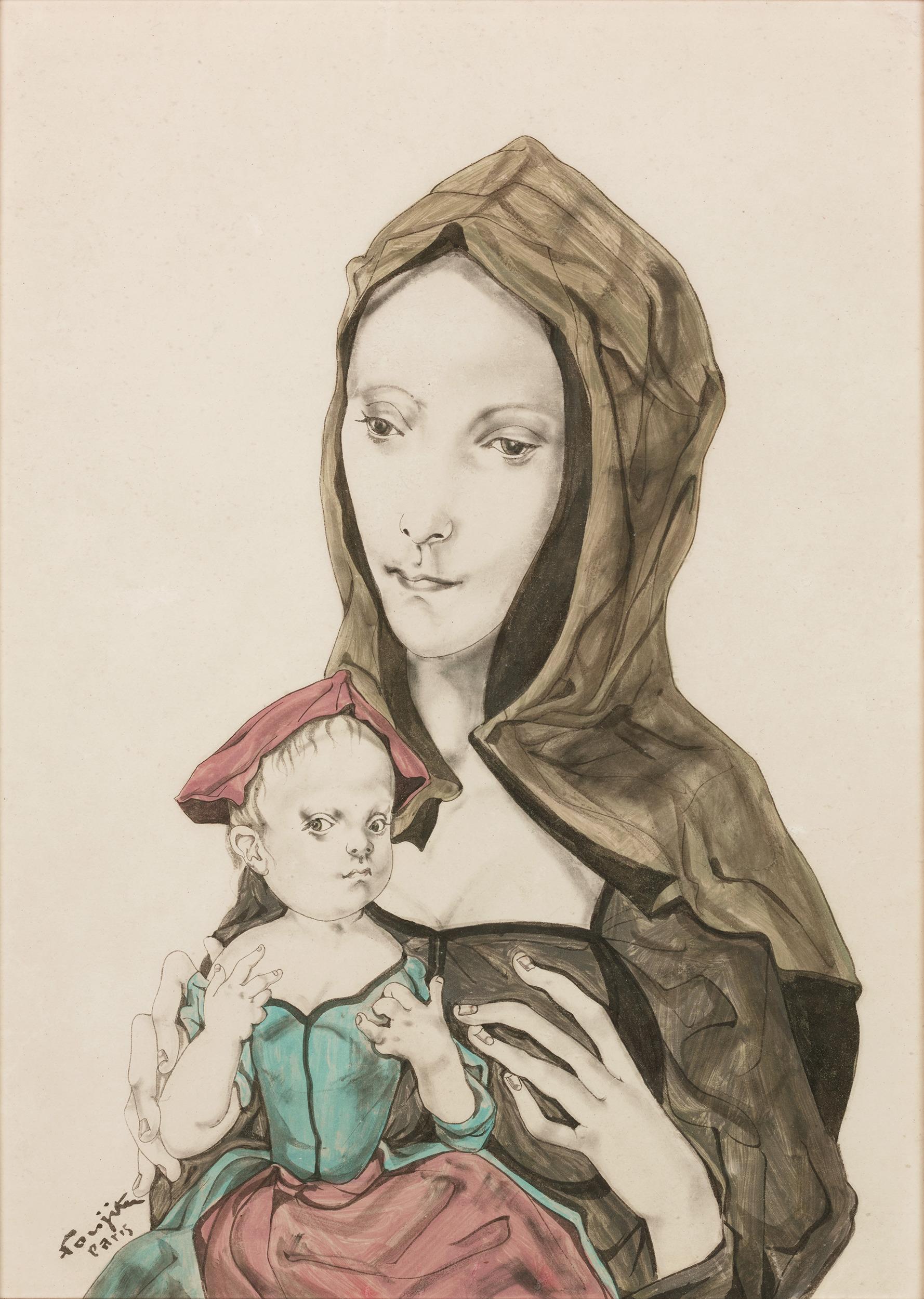 Portrait d'une mère et d'un enfant par Tsuguharu Foujita