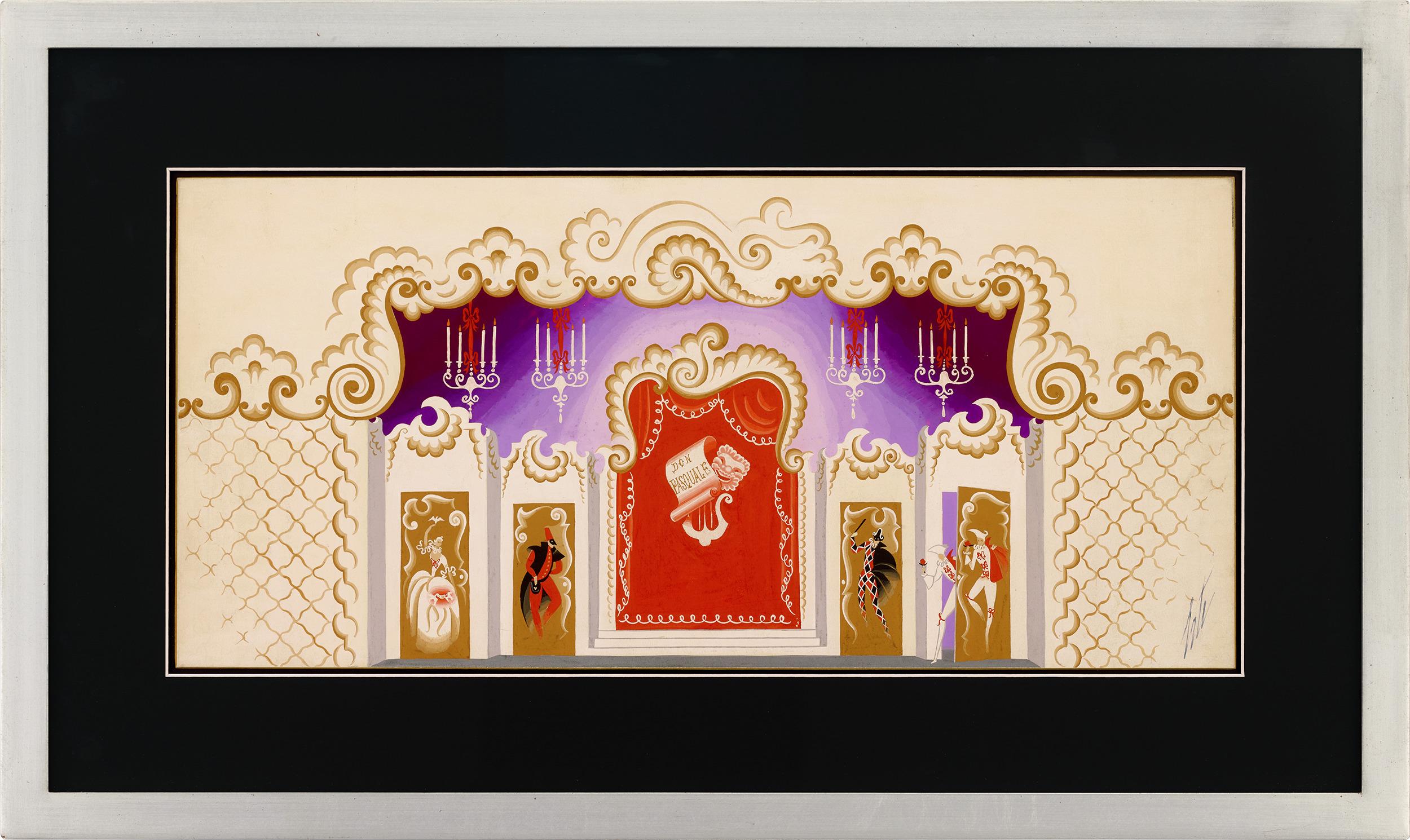 Etude De Décor, Don Pasquale By Erté - Art Deco Painting by Erte - Romain de Tirtoff