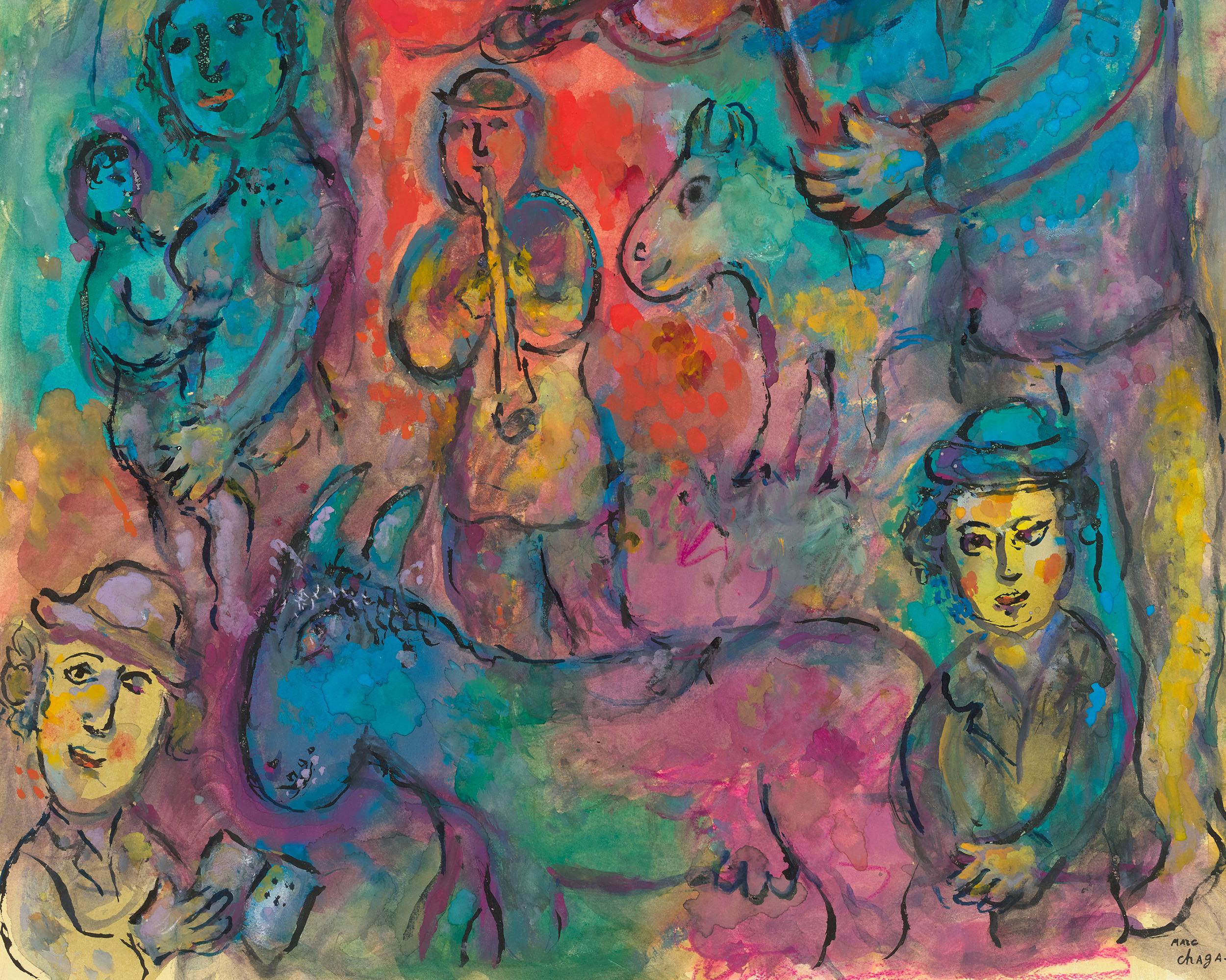 Musiciens Sur Fond multicolore de Marc Chagall en vente 3