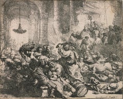 Le Christ chevauchant les changeurs de monnaie du temple par Rembrandt Van Rijn