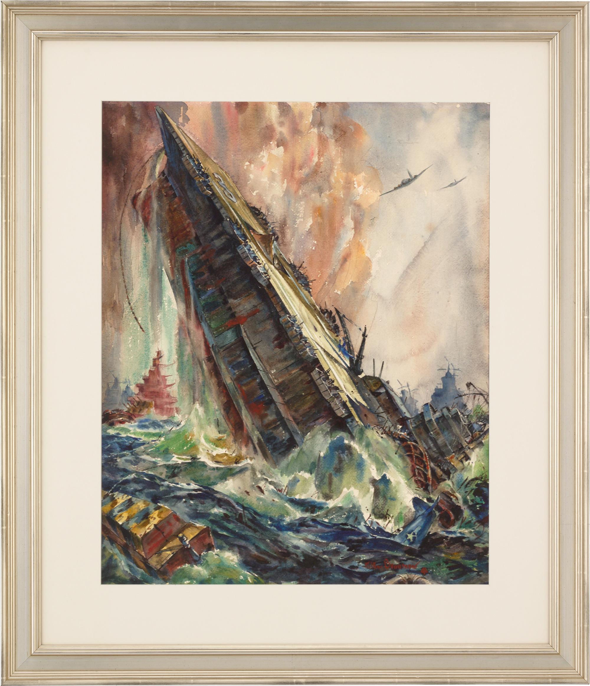 War Correspondent
American

The Sinking of the Saratoga

This compelling watercolor captures the dramatic sinking of the USS Saratoga with bold brushstrokes and vibrant colors that bring the historic moment to life. Painted by a war correspondent