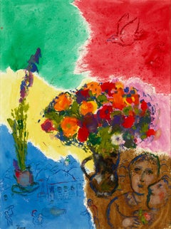 Vintage Les Fleurs Des Amoureux Sur Fond Multicolore By Marc Chagall