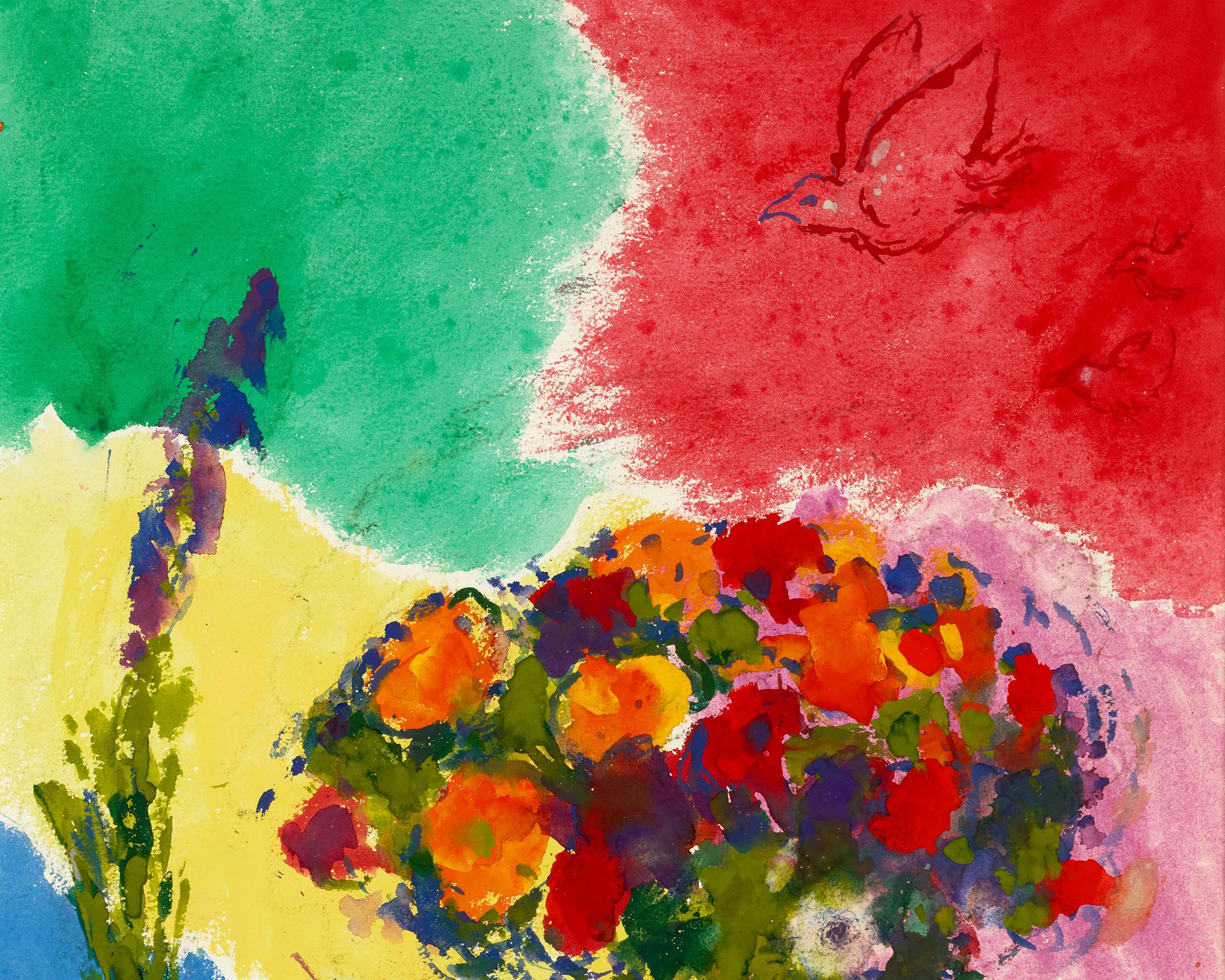 Les Fleurs Des Amoureux Sur Fond Multicolore By Marc Chagall For Sale 1
