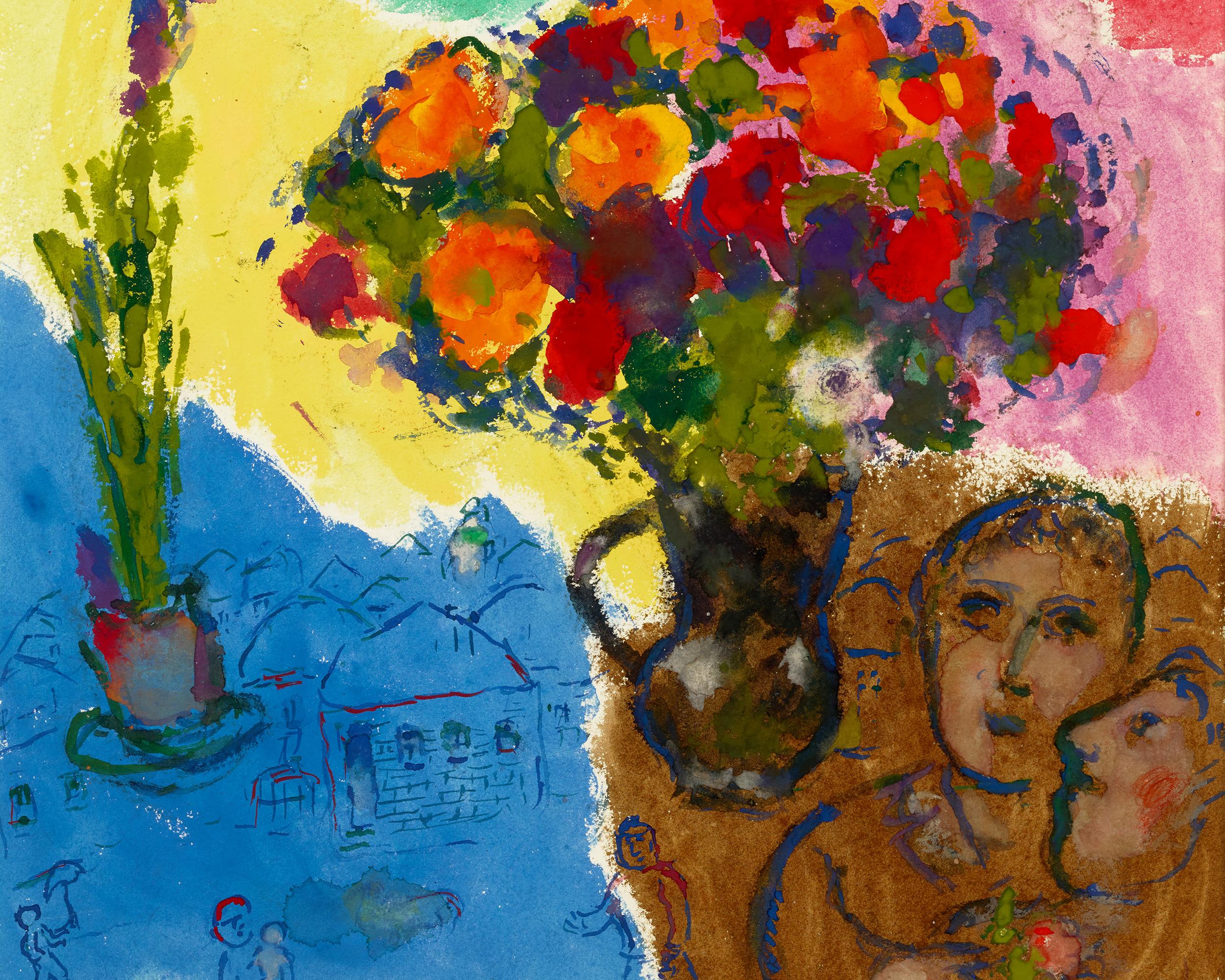 Les Fleurs Des Amoureux Sur Fond Multicolore By Marc Chagall For Sale 3