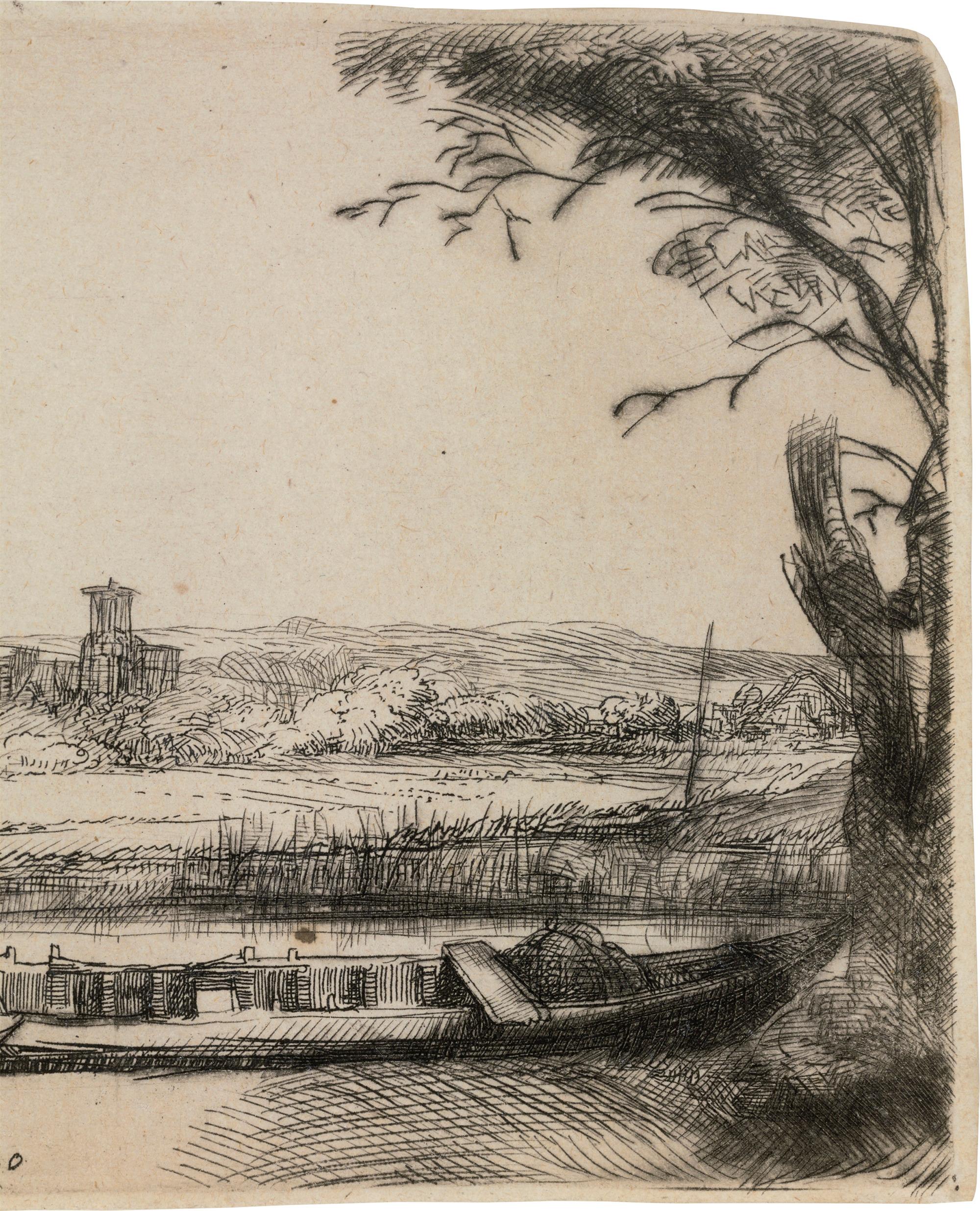 Rembrandt van Rijn
1606-1669  Dutch

Canal with a Large Boat and a Bridge

Etching on paper
New Hollstein Dutch 252: second state of two
Signed and dated lower left: Rembrandt. f. 1650 / (d and 6 en verso)

Among the very best of the Old Masters