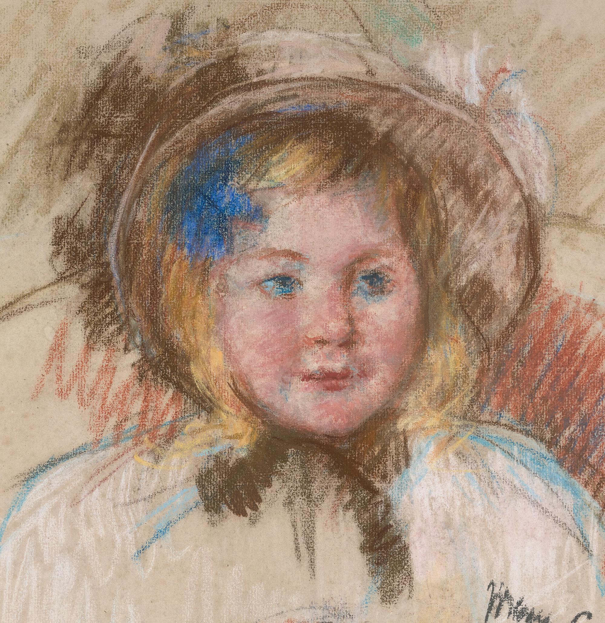 Sara in a Round-Brimmed Bonnet Holding her Dog by Mary Cassatt 2