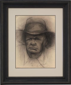 Charcoal Portrait of Sir Winston Churchill, Circa 1935