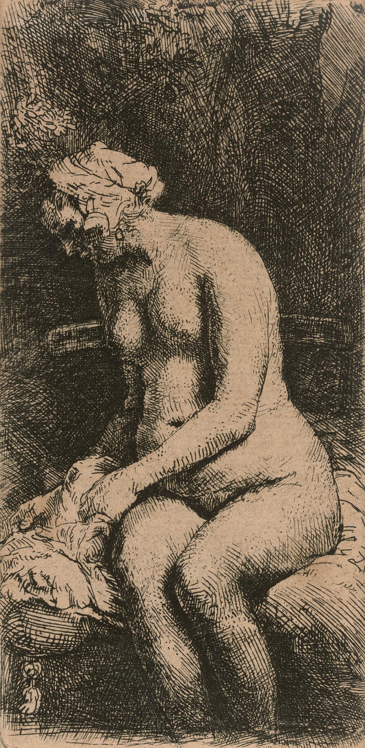 Woman Bathing Her Feet in a Brook de Rembrandt van Rijn